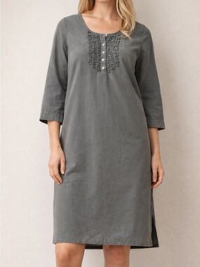 J. Jill Grey light summer dress button placket with ruff Small petite